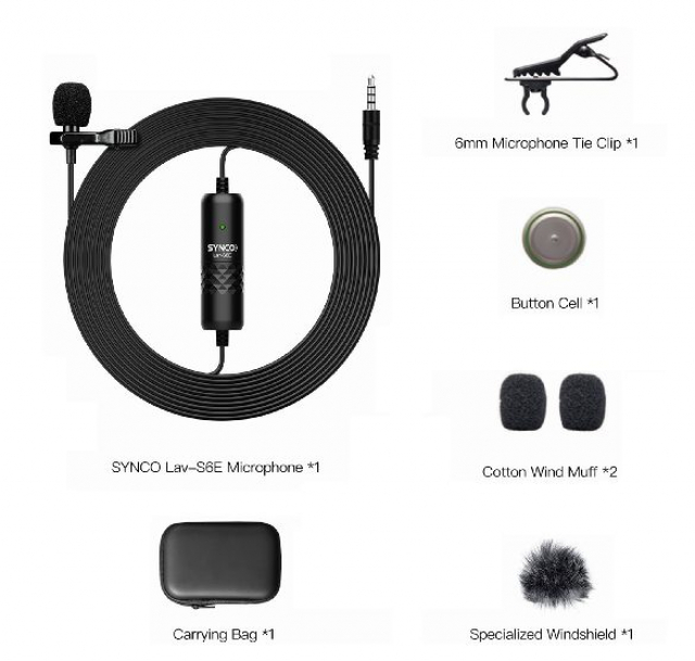 Synco Microphone omnidirectionnel Synco S6E avec 1 câble Lavalier 6MT