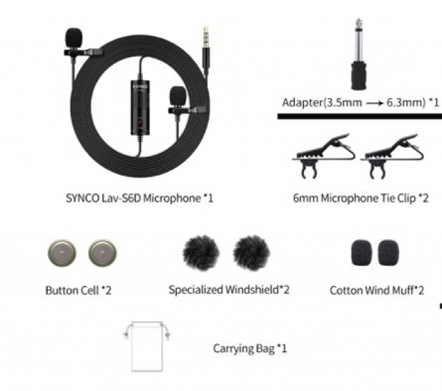 Synco Synco S6D Microfono Omnidirezionale con 2 Lavalier a Cavo 6MT