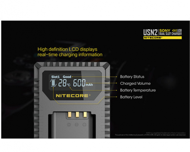 Nitecore Chargeur de batterie Nitecore USN2 x Sony NP-BX1