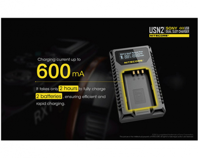 Nitecore Chargeur de batterie Nitecore USN2 x Sony NP-BX1