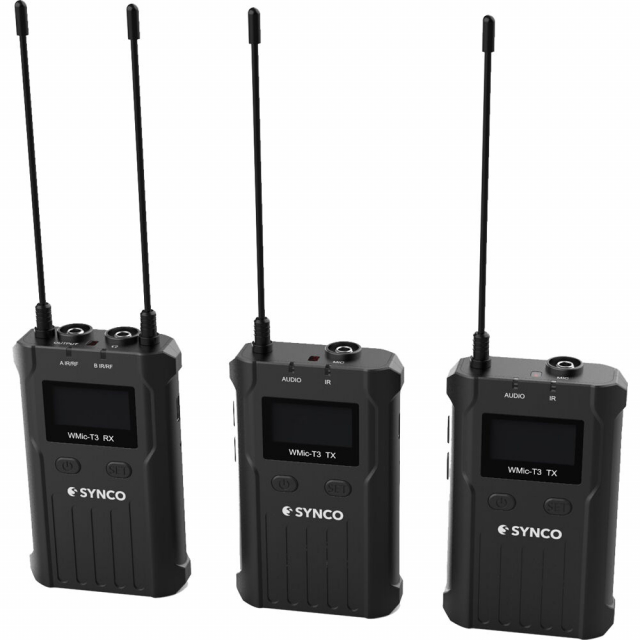 Synco SYNCO T3 SISTEMA WIRELESS UHF 180MT PROFESSIONALE OMNIDIREZIONALE A LAVALIER BATT. INTEGRATA - 2 TRASMETTITORI + 1 RICEVITORE