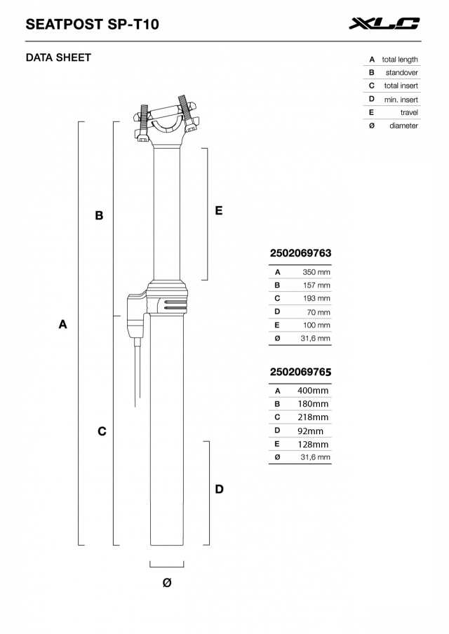 XLC XLC All MTN Reggisella telesc. SP-T010 Ø 31,6mm, 400mm, corsa 128mm